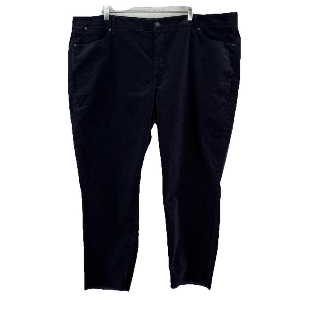 Talbots Womens Sz 24W Flawless Five Pocket Navy Slim Ankle Frayed Hem Corduroys